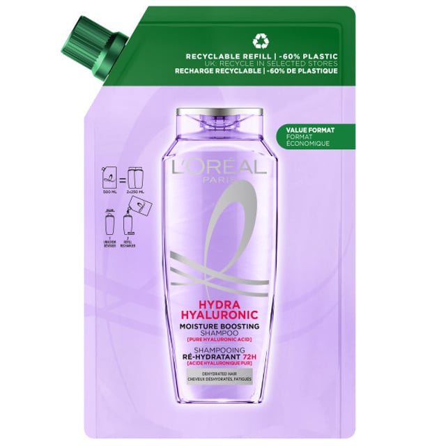 L'Oréal Paris Elvital Hyaluron Plump Schamporefill För Fuktfattigt Hår 500 ml