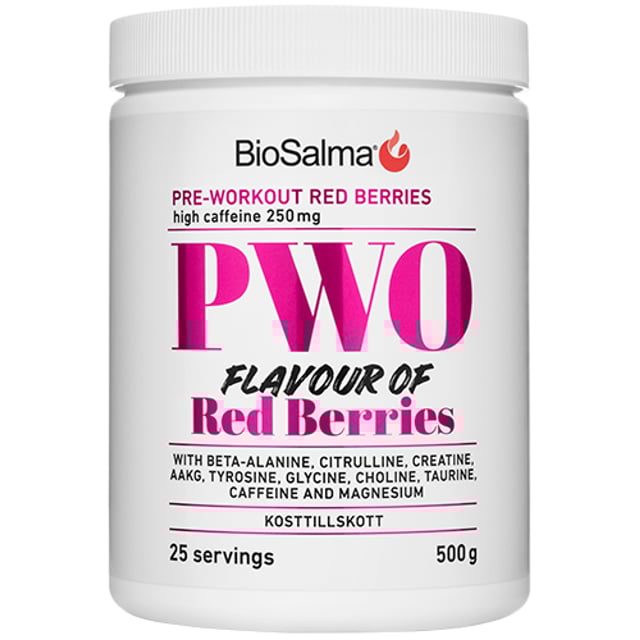 BioSalma PWO Red Berries 500 g | Träning - Energigivande - Kreatin,Träning - Energigivande - PWO,Vitaminer & kosttillskott - Elektrolyter,Vitaminer & kosttillskott - Aminosyror | Apoteka