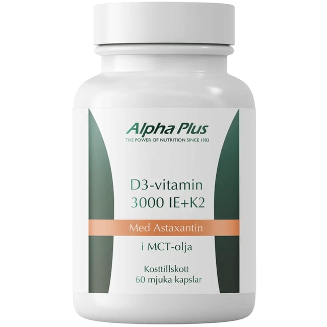 Alpha Plus D3 vitamin 3000 IE + K2 60 kapslar | Vitaminer & kosttillskott - Vitaminer & mineraler - D-vitamin | Apoteka