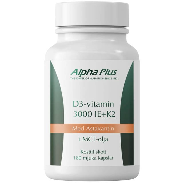 Alpha Plus D3 vitamin 3000 IE + K2 180 kapslar | Vitaminer & kosttillskott - Vitaminer & mineraler - D-vitamin | Apoteka