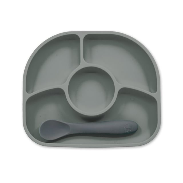 bblüv Tallrik Antispill + Sked Grå 1 set | Baby, barn & förälder - Mata - Barntallrikar & barnbestick | Apoteka