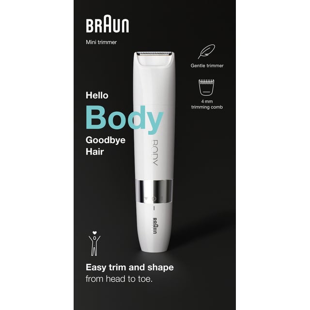Braun Body BS1000 Mini Trimmer Elektrisk hårborttagning Vit | Hudvård - Rakning & hårborttagning - Hårtrimmer,Hudvård - Reseförpackningar,Hjälpmedel & säkerhet - Till resan | Apoteka