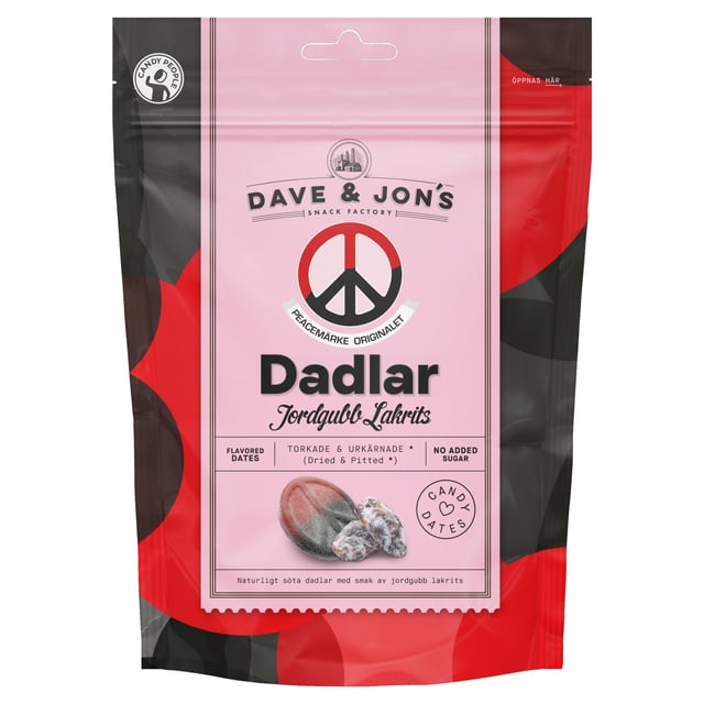 Dave & Jon´s Dadlar Peacemärke 125 g | Mat & dryck - Snacks & godis - Godis,Mat & dryck - Skafferi - Torkad frukt, nötter & frön | Apoteka