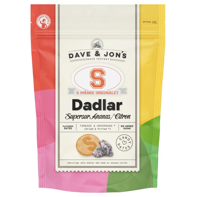 Dave & Jon´s Dadlar S-märke Sura 125 g | Mat & dryck - Snacks & godis - Godis,Mat & dryck - Skafferi - Torkad frukt, nötter & frön | Apoteka