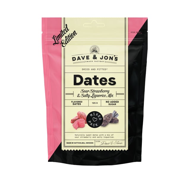 Dave & Jon´s Dadlar Sour Strawberry & Salty Liquorice Mix 125 g