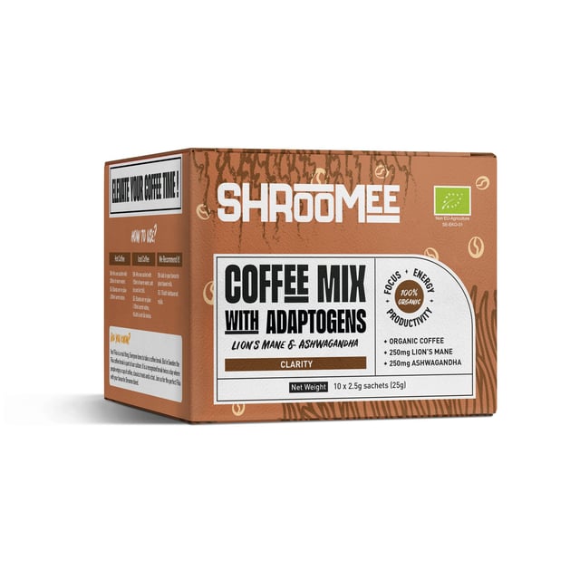 The Organic Labs Shroomee Svampkaffe Clarity med Lion’s Mane & Ashwagandha 10 st portionspåsar | Mat & dryck - Drycker - Kaffe - Funktionslatte,Mat & dryck - Drycker - Kaffe - Bryggkaffe | Apoteka