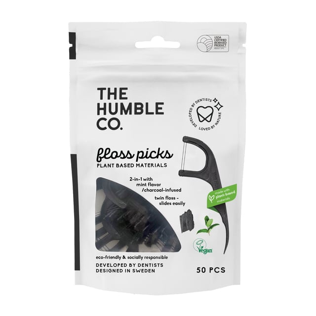 The Humble Co. Floss Picks Original Tandtrådsbyglar Charcoal 50 st | Munvård - Mellanrumsrengöring - Tandtråd & byglar | Apoteka