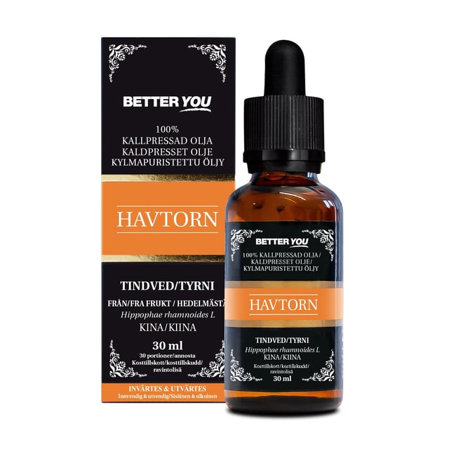 Better You Havtornsolja Kallpressad 30 ml | Hudvård - Kroppsvård - Kroppsolja - Återfuktande olja,Vitaminer & kosttillskott - Vitaminer & mineraler - A-vitamin,Vitaminer & kosttillskott - Vitaminer & mineraler - E-vitamin,Hudvård - Ansiktsvård - Ansiktsolja,Vitaminer & kosttillskott - Växtbaserade kosttillskott | Apoteka
