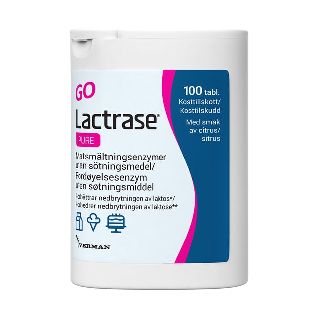 Verman Lactrase Pure 100 st | Vitaminer & kosttillskott - Kosttillskott för mage - Matsmältningsenzymer | Apoteka