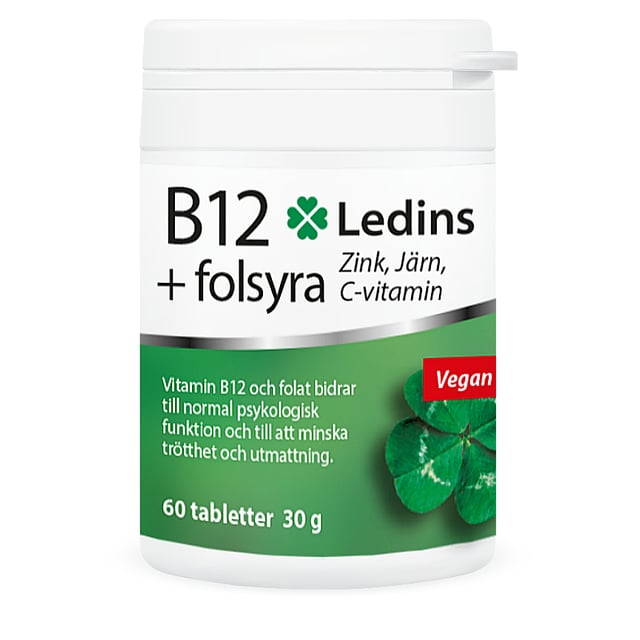 Ledins Vitamin B12 + Folsyra 60 tabletter | Vitaminer & kosttillskott - Vitaminer & mineraler - B-vitaminer - Vitamin B9 Folsyra,Vitaminer & kosttillskott - Vitaminer & mineraler - B-vitaminer - B-vitaminkomplex,Vitaminer & kosttillskott - Vitaminer & mineraler - Järn | Apoteka