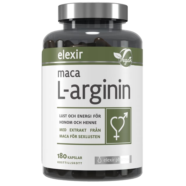 Elexir Maca L-arginin 180 kapslar | Vitaminer & kosttillskott - Vitaminer & mineraler - Multivitamin - Multivitamin för män,Vitaminer & kosttillskott - Vitaminer & mineraler - Multivitamin - Multivitamin för kvinnor,Vitaminer & kosttillskott - Energi & fokus | Apoteka