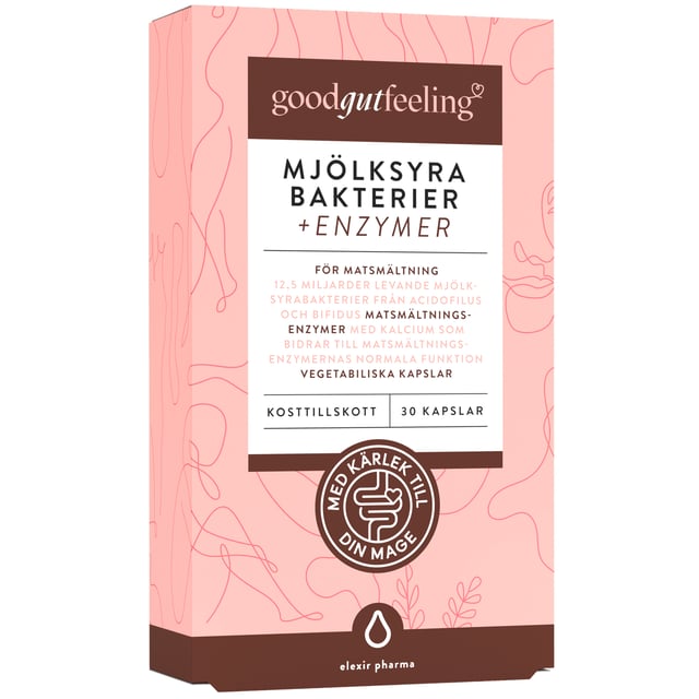 Elexir Pharma Good Gut Feeling Mjölksyrabakterier + Enzymer 30 kapslar | Vitaminer & kosttillskott - Kosttillskott för mage - Mjölksyrabakterier,Vitaminer & kosttillskott - Kosttillskott för mage - Matsmältningsenzymer | Apoteka