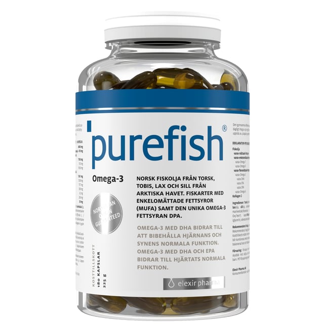 Elexir Pharma Purefish Kosttillskott med Omega-3 180 kapslar | Vitaminer & kosttillskott - Omega-3 & fettsyror | Apoteka