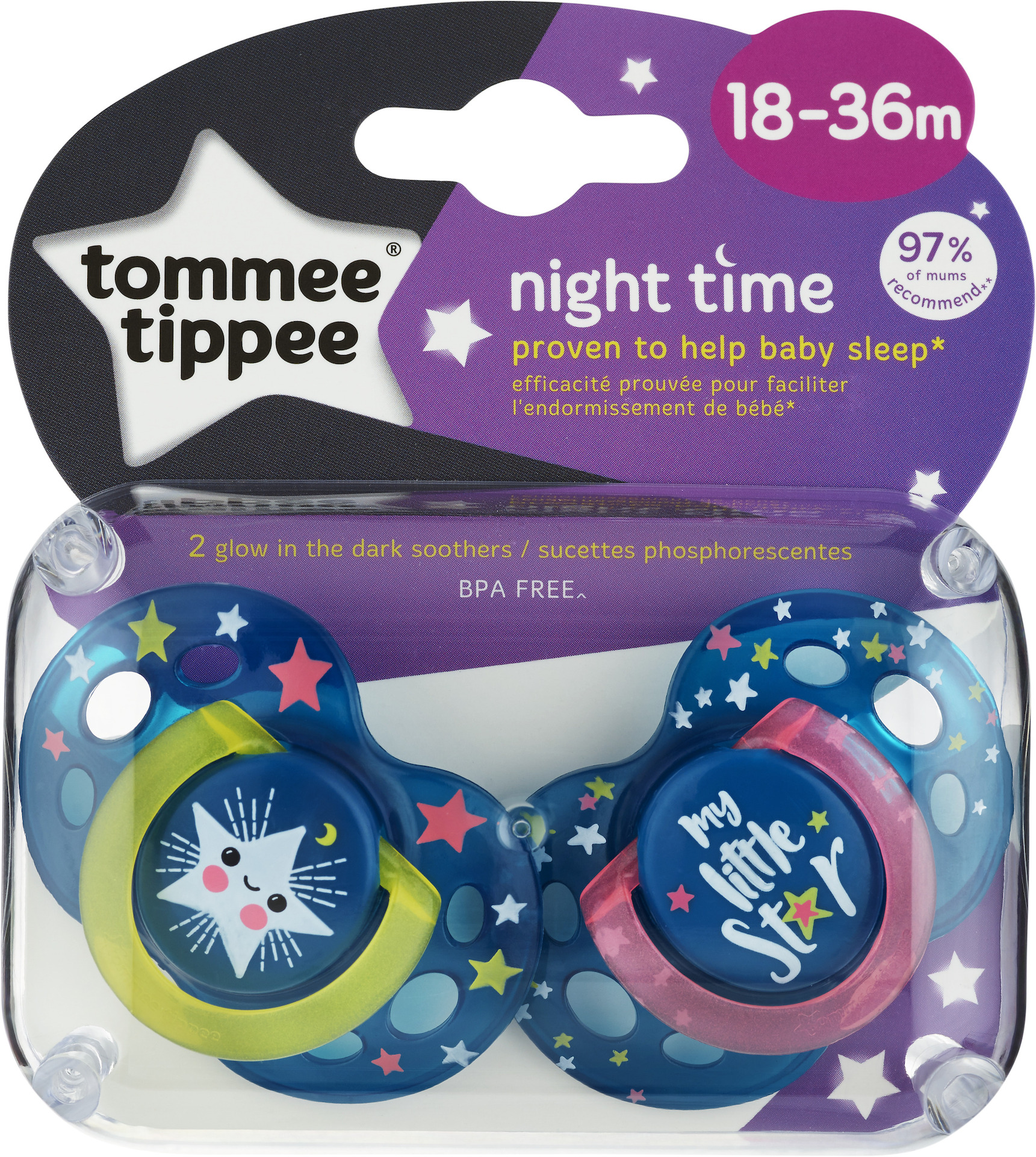 Köp Tommee Tippee Sugnapp Night Time 1836m 2 st Olika fär Apohem