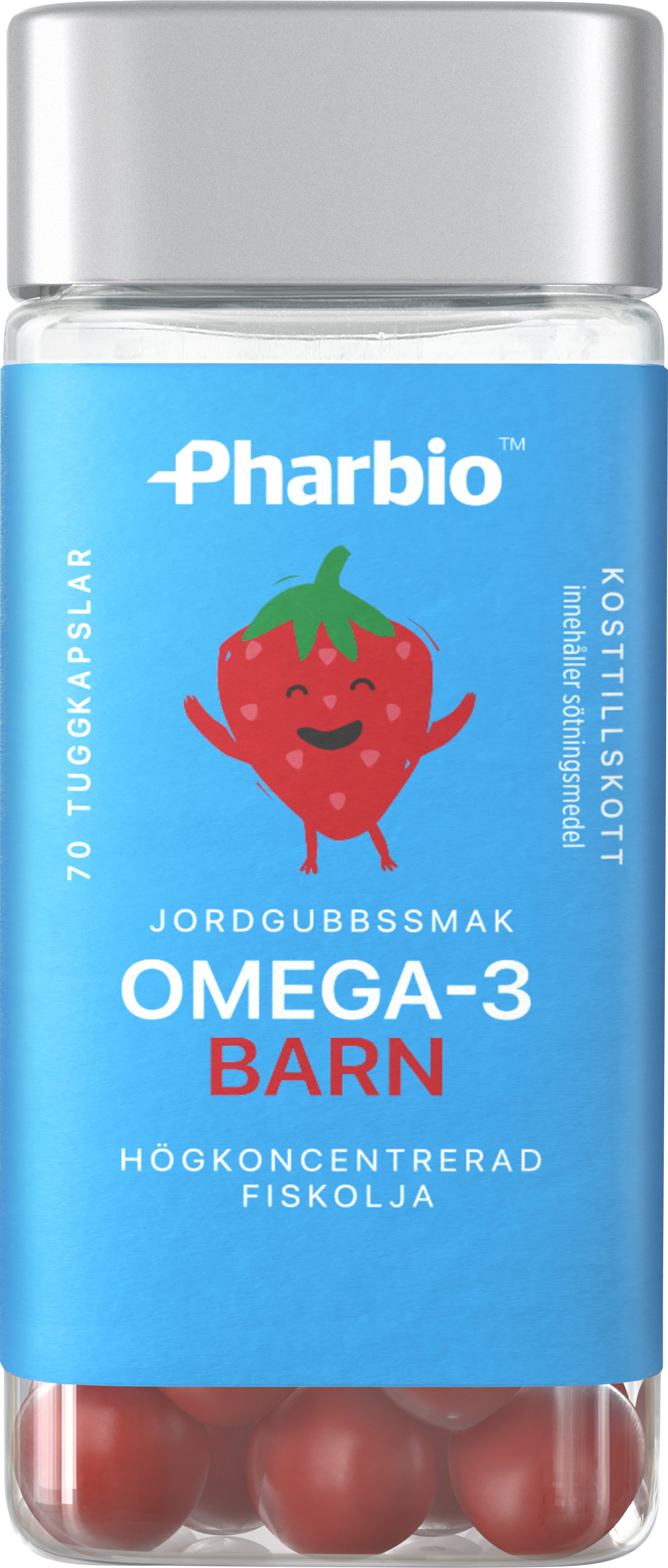 Pharbio Omega-3 Barn Jordgubbssmak 70 tuggkapslar