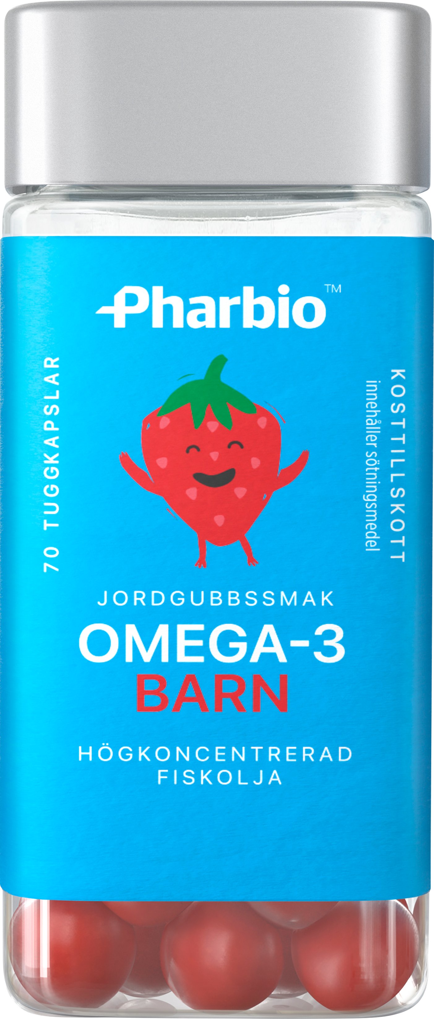 Pharbio Omega-3 Barn Jordgubbssmak 70 tuggkapslar