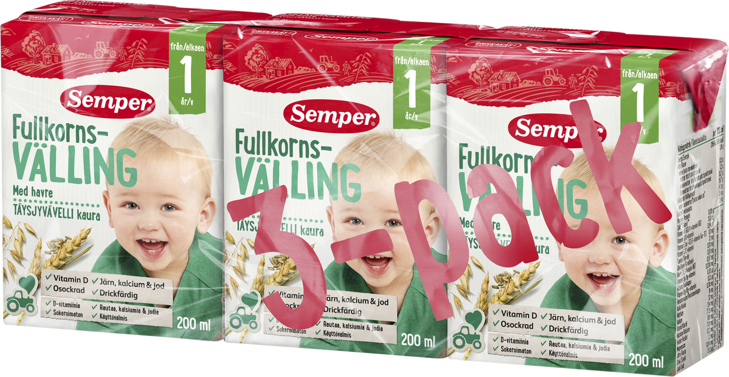 Semper Fullkornsvälling 1 år Drickfärdig 3 x 200 ml