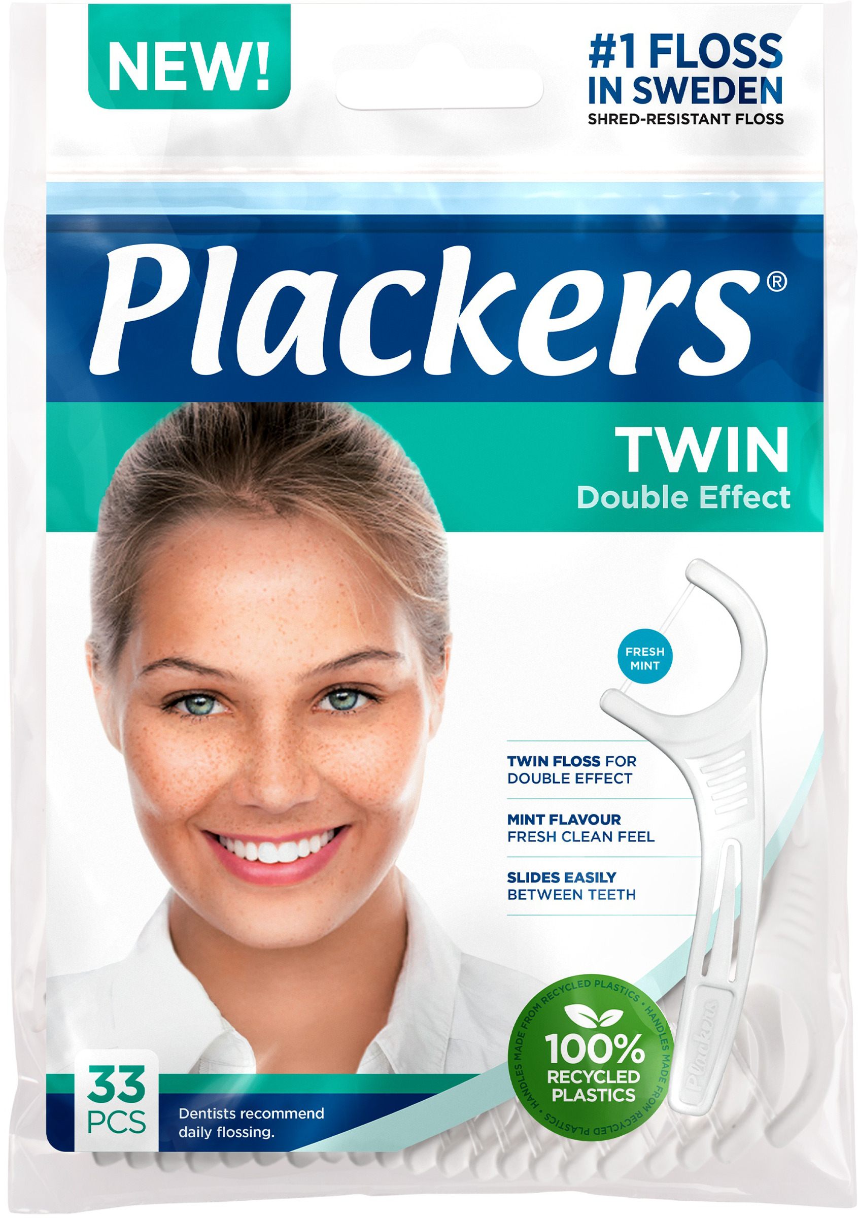 Plackers Twin Tandtrådsbyglar Mintsmak 33 st