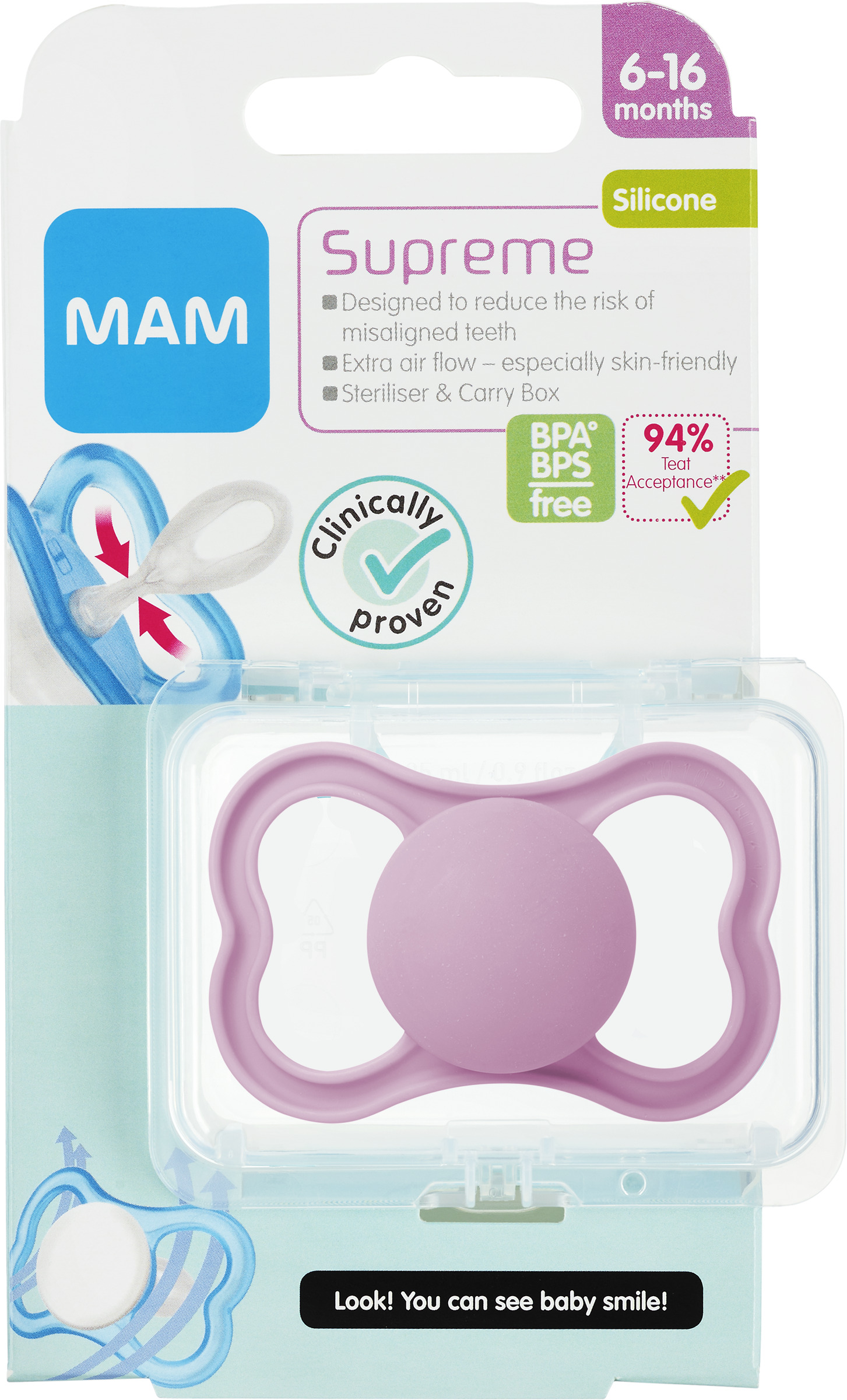 MAM Supreme Napp 6-16 Månader Silikon Rosa 1 st