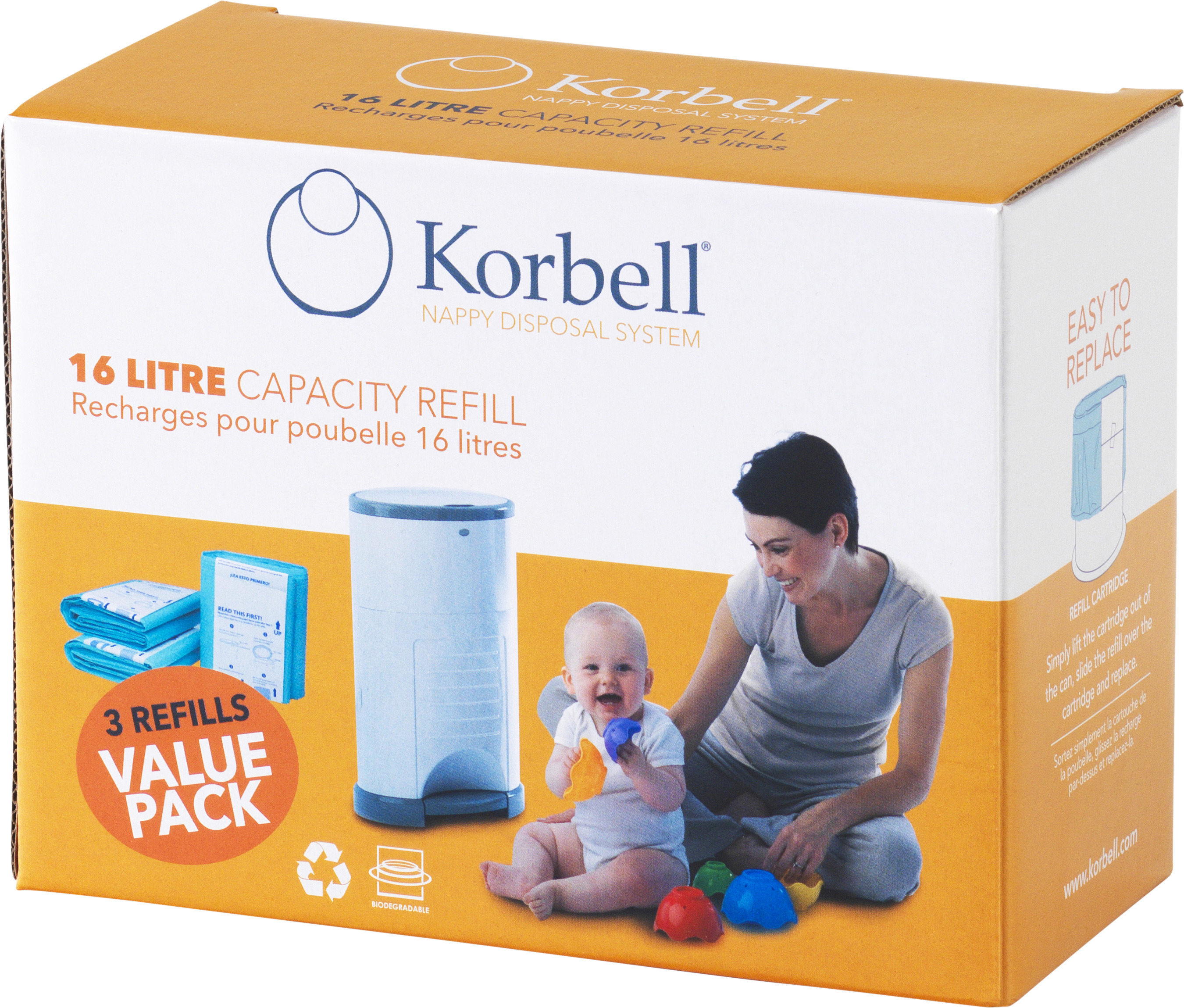 Korbell Refill till Korbell Blöjhink 16 Liter 3-pack