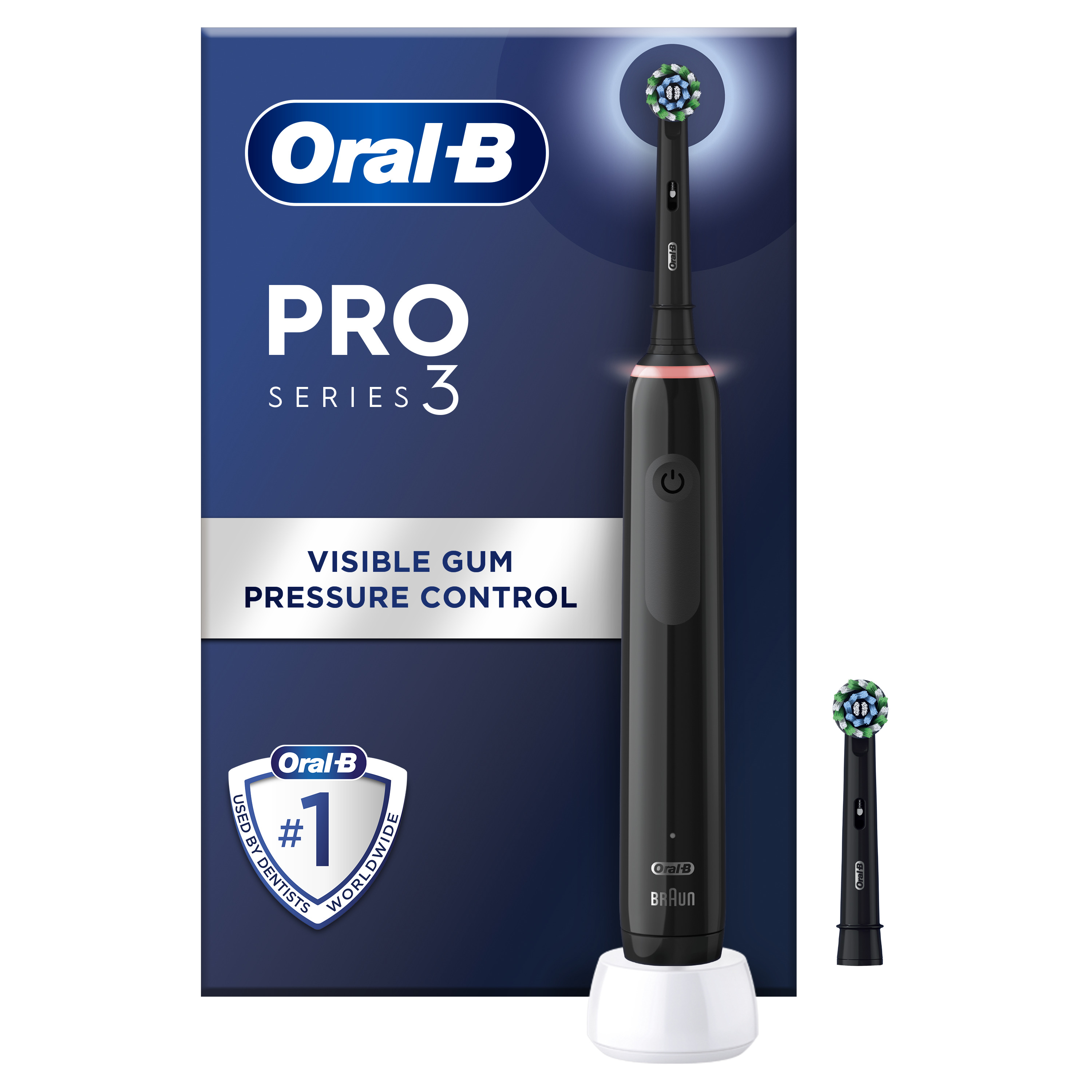 Oral-B Pro 3 Svart eltandborste, 2 tandborsthuvuden