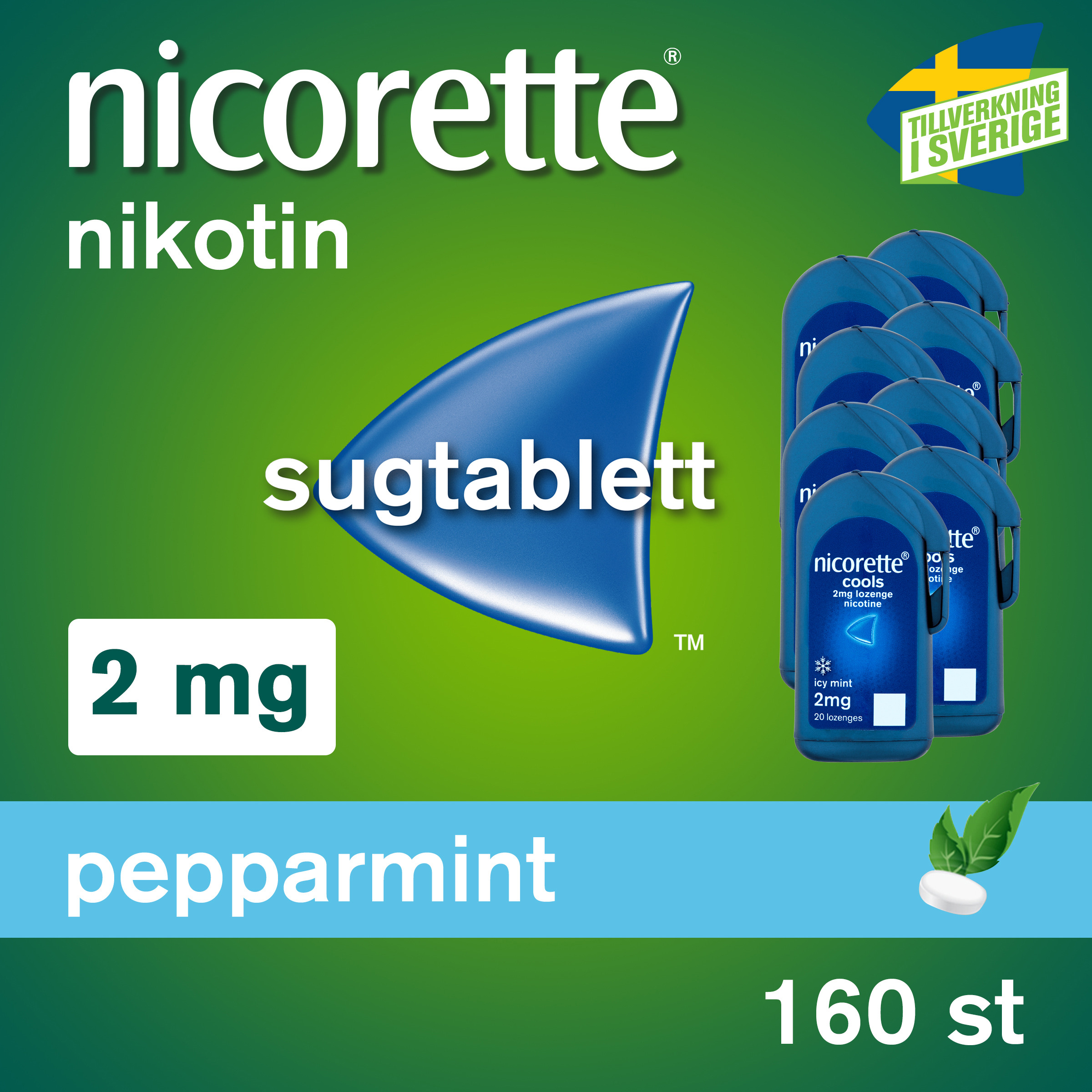 Nicorette Pepparmint Komprimerad Sugtablett 2 mg 160 st