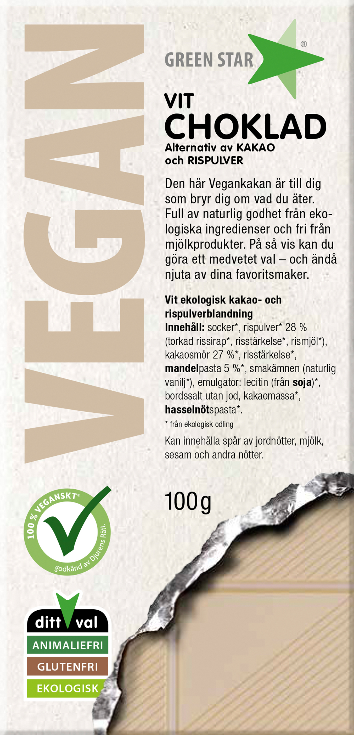 Green Star Vegan vit choklad EKO 100 g