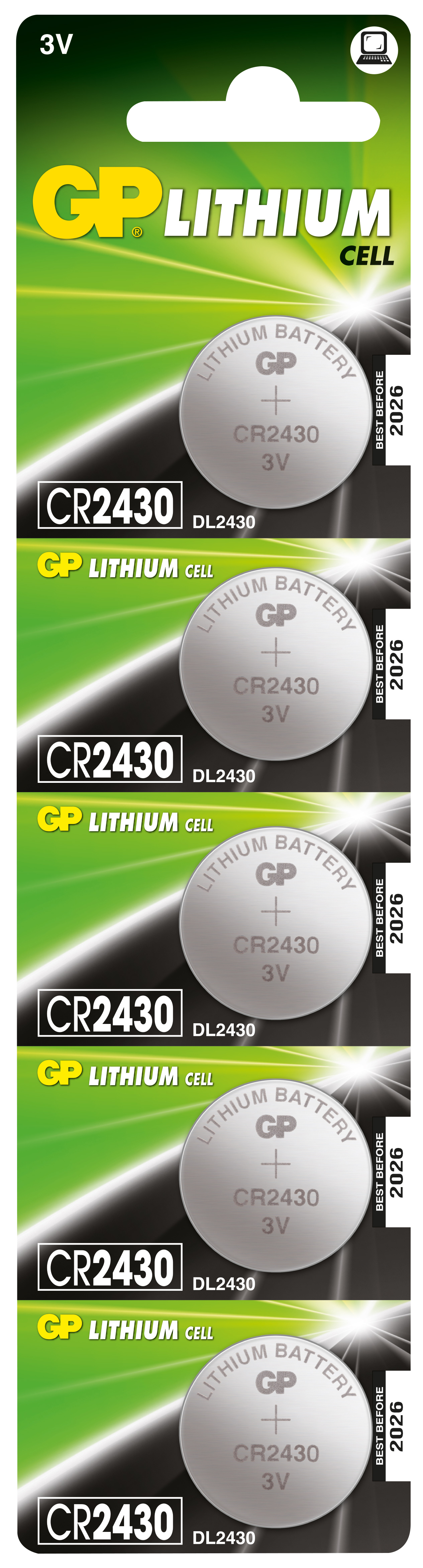 GP Lithium CR2430 Knappcellsbatteri 5-pack