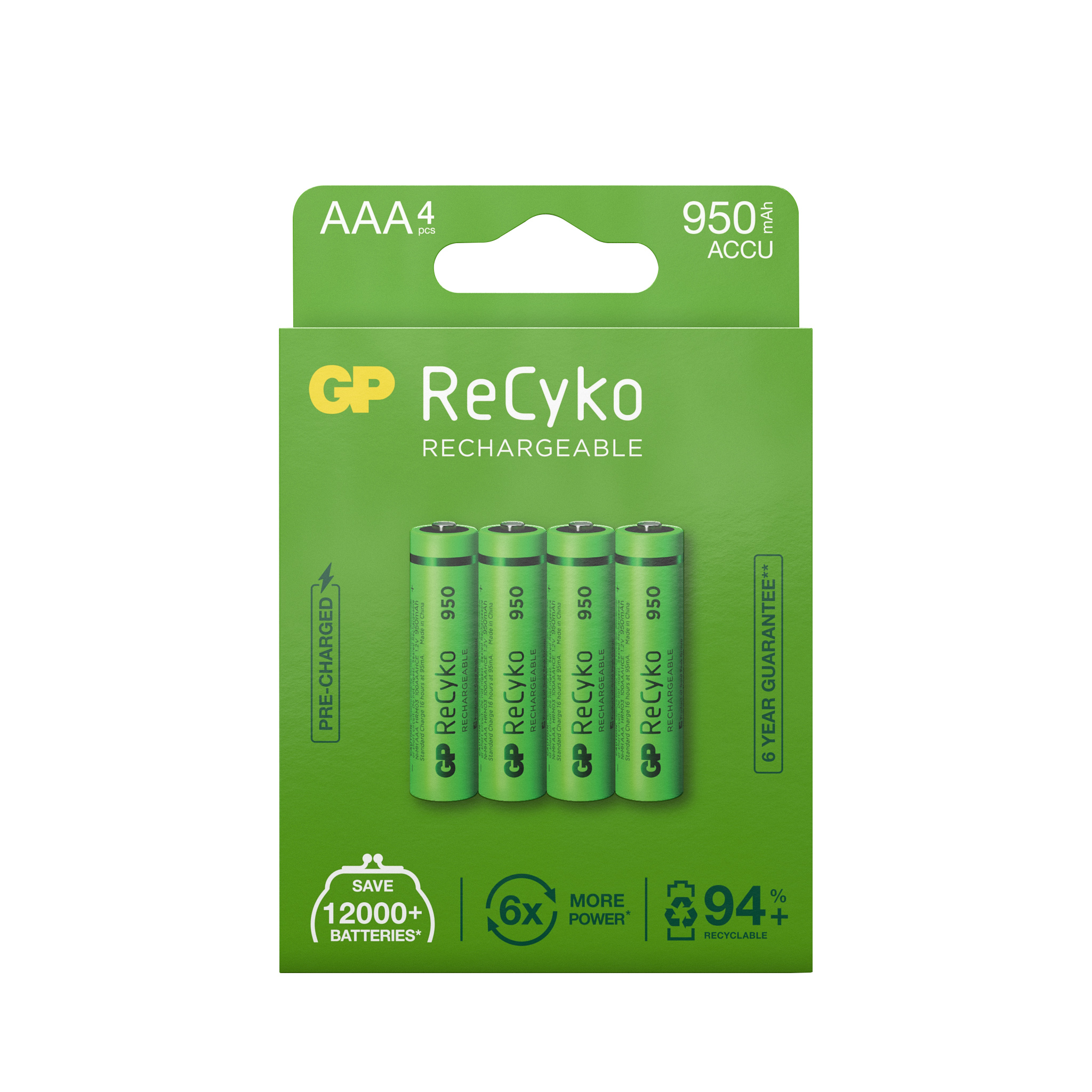 GP Batteries ReCyko AAA-batteri 950mAh  4 st