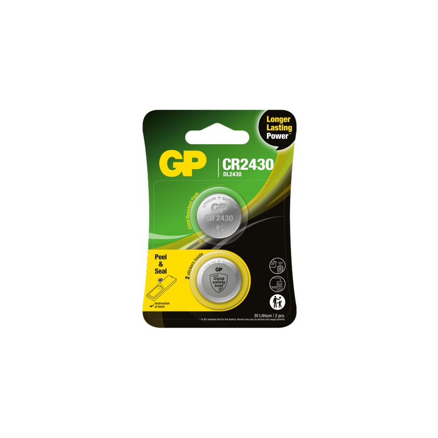 GP Batteries Knappcell Litium CR2430 Safety seal 2 st