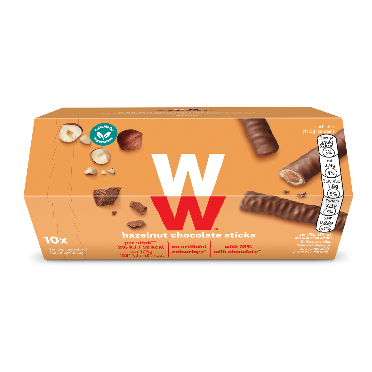 WW ViktVäktarna Chokladpinnar Hasselnötssmak 10 st
