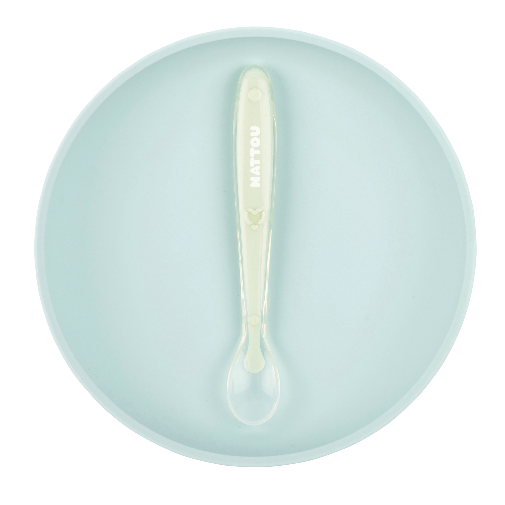 Nattou Soft Silicone Tallrik & Sked Ljusblå/Grön 1 set