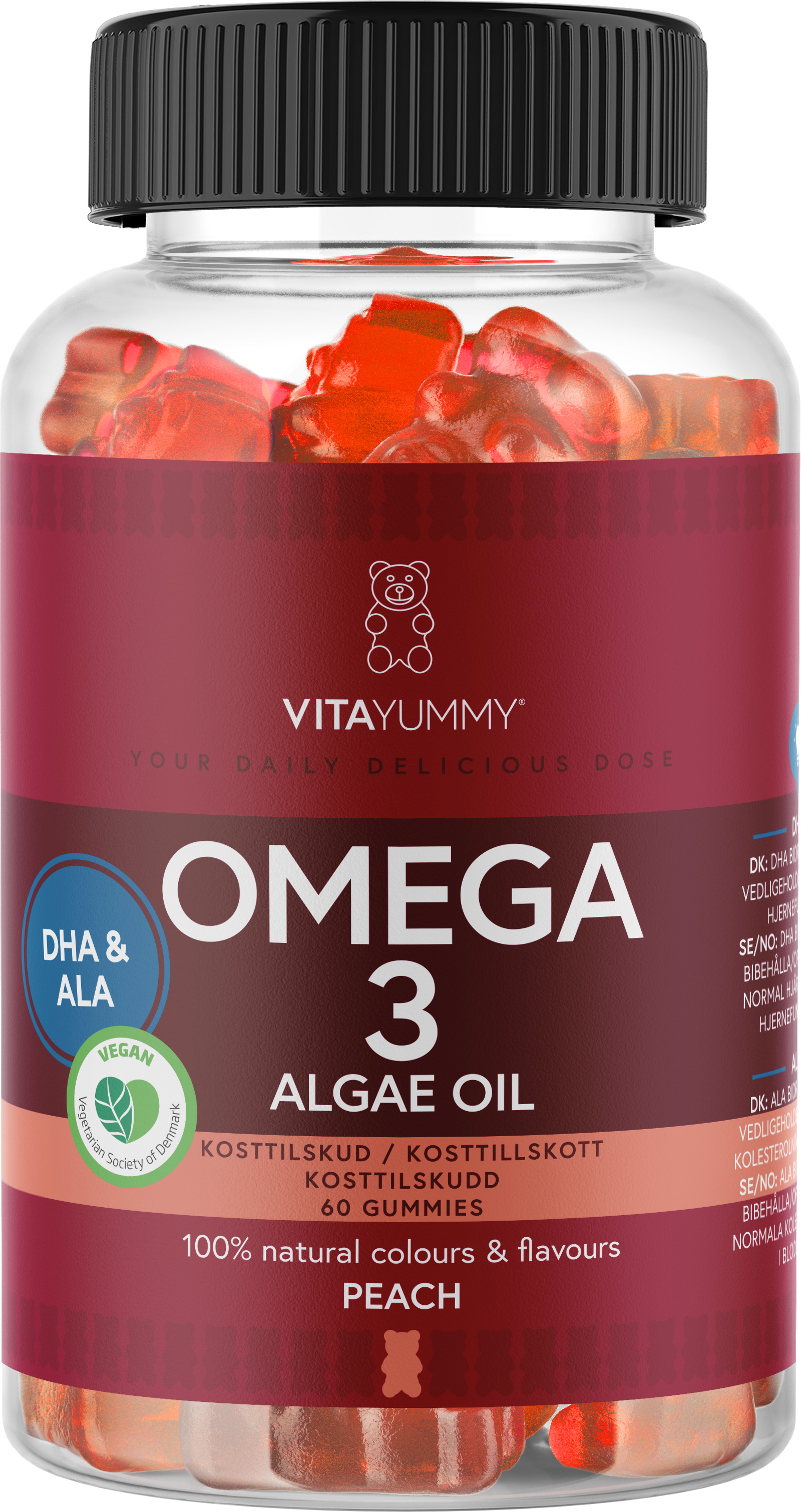 VitaYummy Omega-3 Peach 60 tuggtabletter
