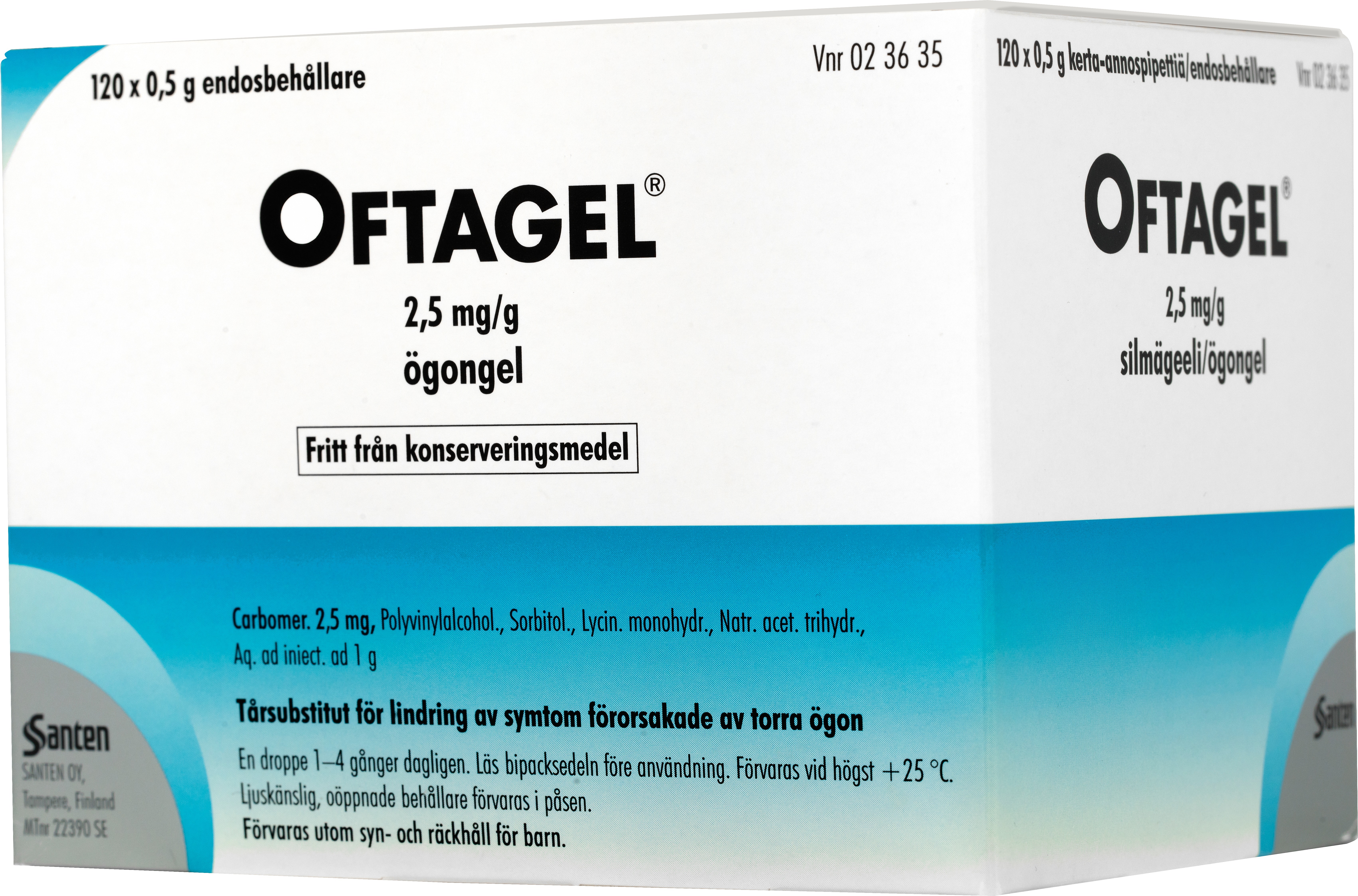Oftagel 2,5 mg/g Ögongel 120 engångsdoser