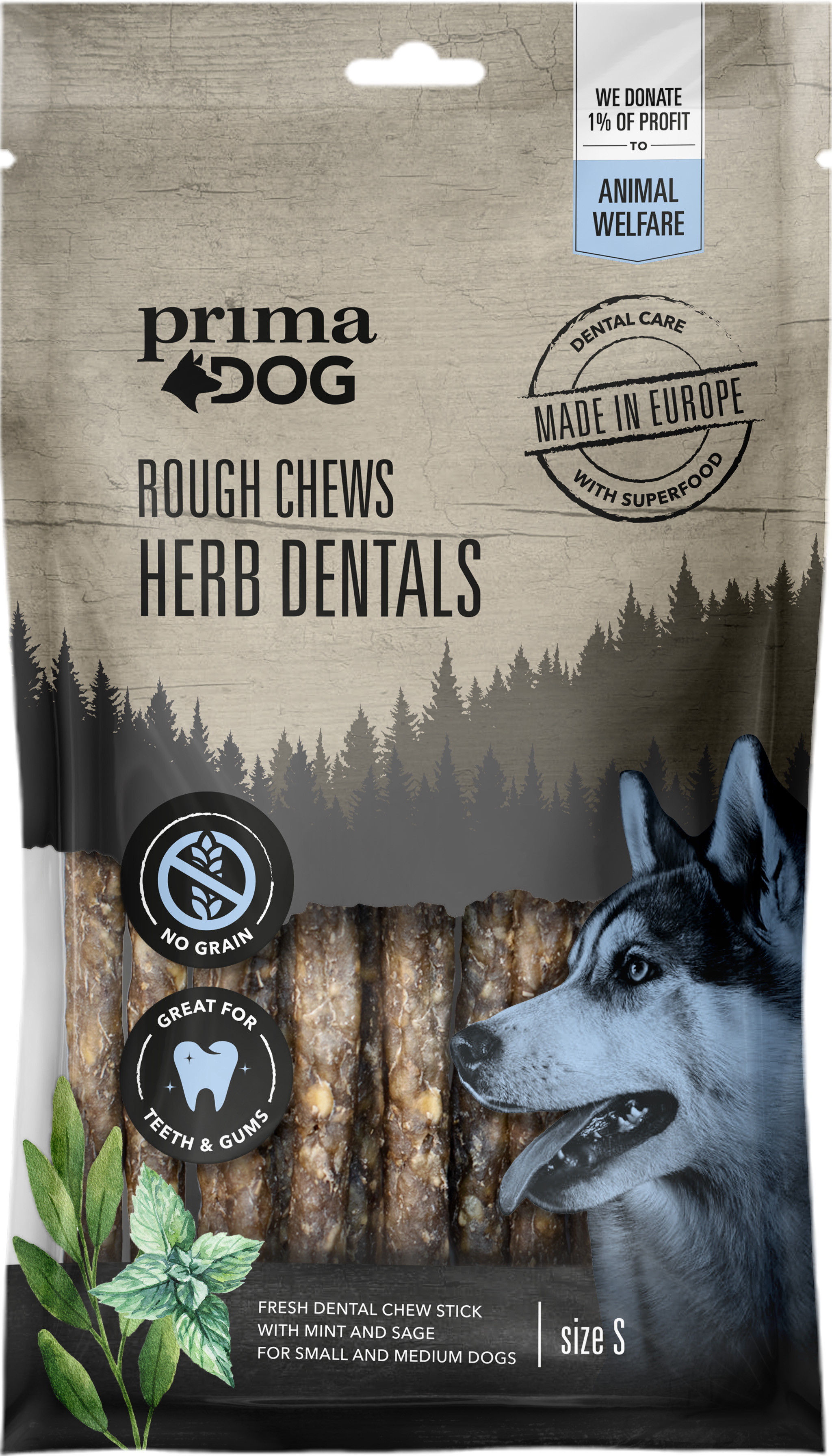primaDog Rough Chews Herb Dentals Size S 100 g