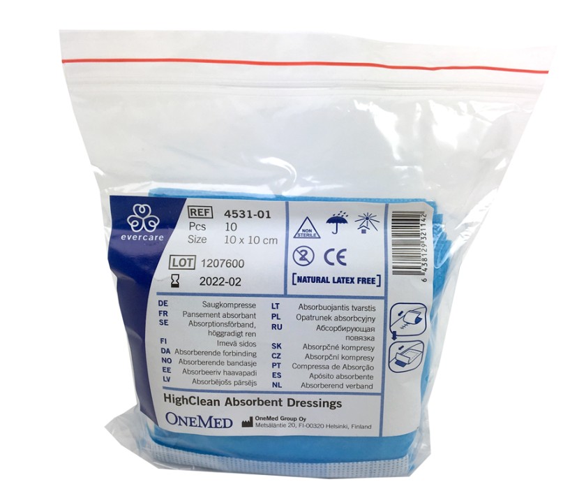Evercare Absorberande Förband Höggradigt Ren 10x10 cm, 10 st