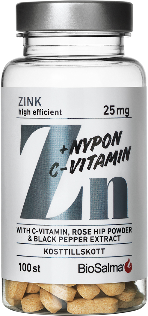 BioSalma Zink 25mg + C-vitamin & Nypon 100 tabletter