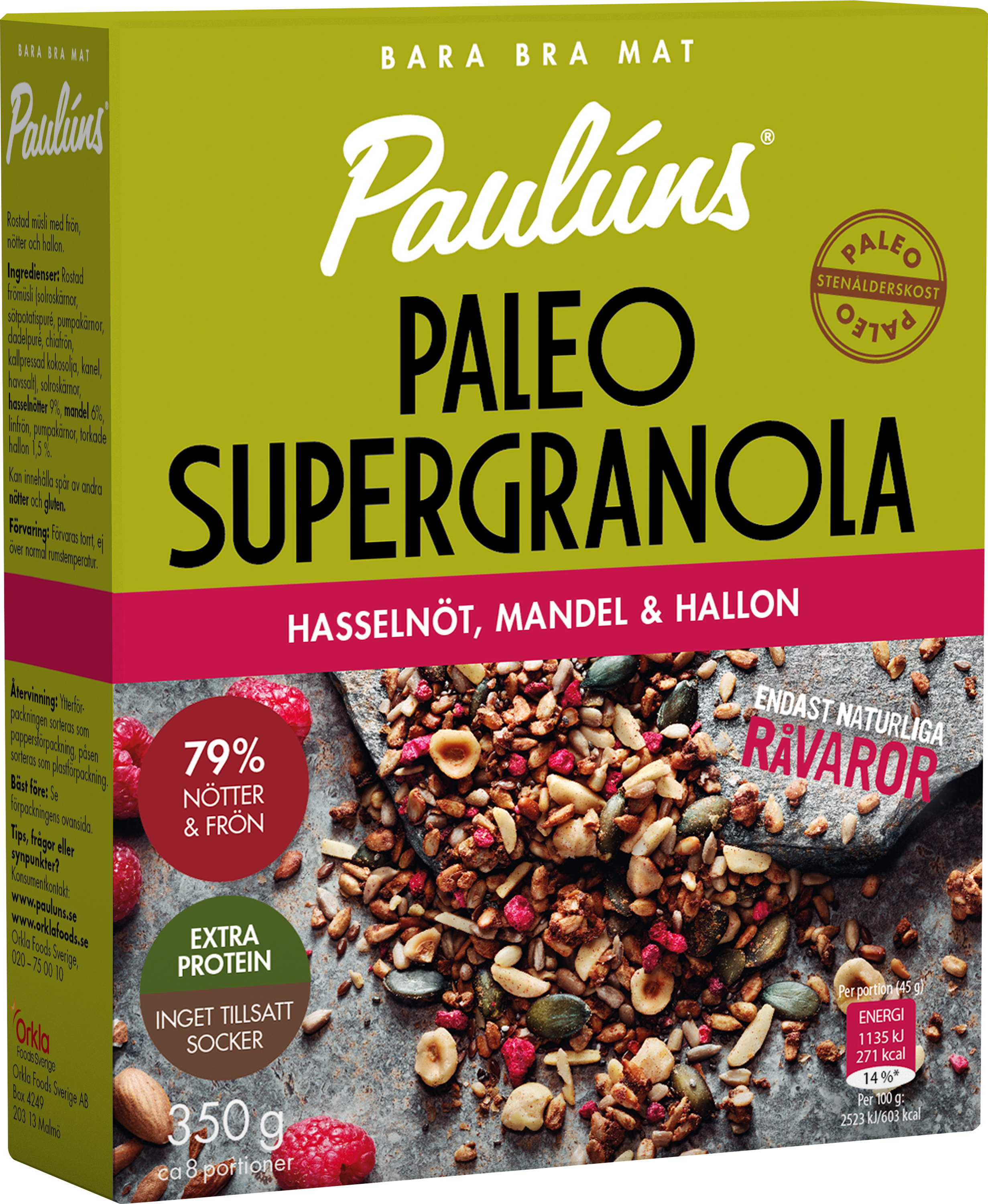 Paulúns Paleo Supergranola Hasselnöt, Mandel & Hallon 350 g