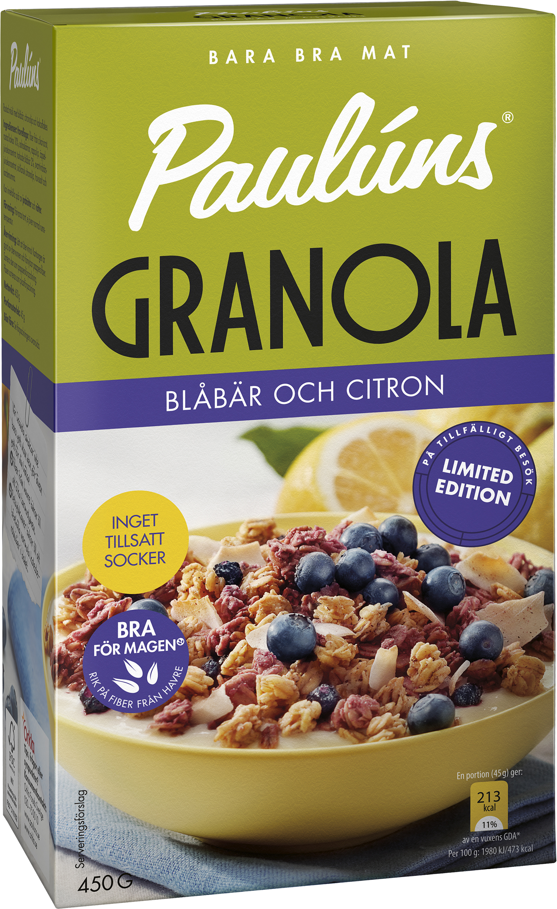 Paulúns Granola Blåbär & Citron 450 g