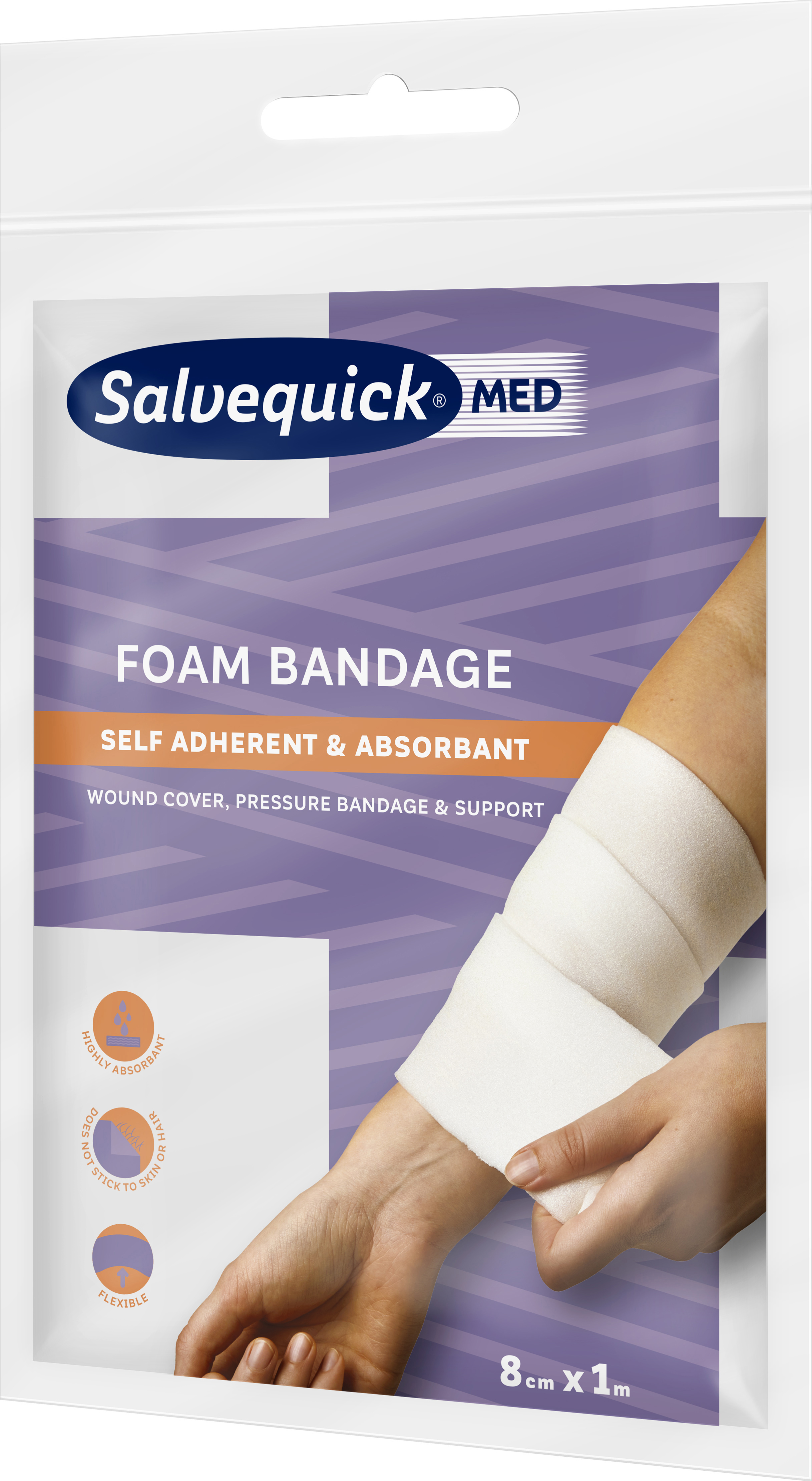 Salvequick MED Soft Foam Bandage 8 cm x 1 m