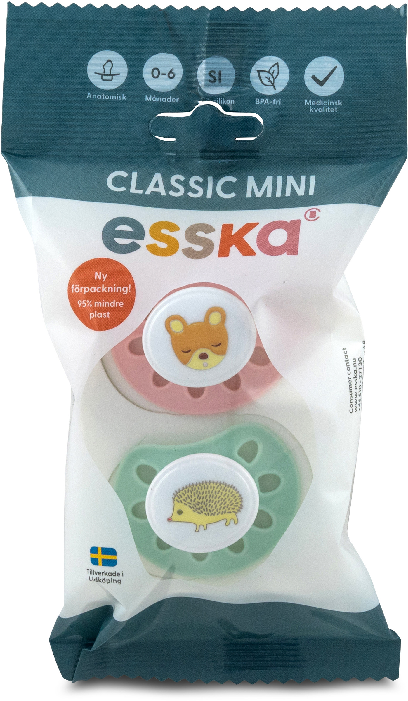 esska Classic Mini Nappar 0-6 Månader Silikon 2 st