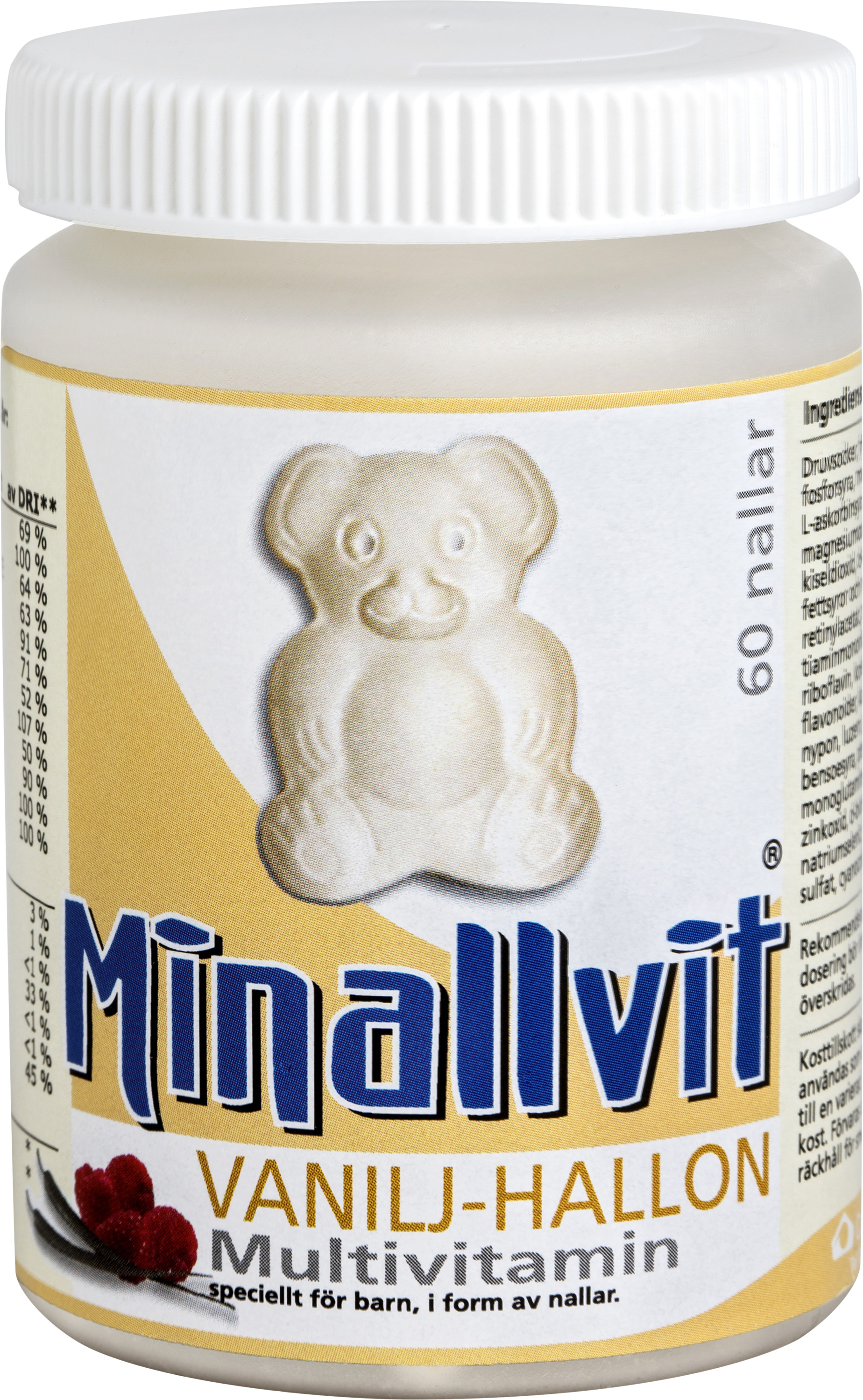 Minallvit Vanilj & Hallon 60 st