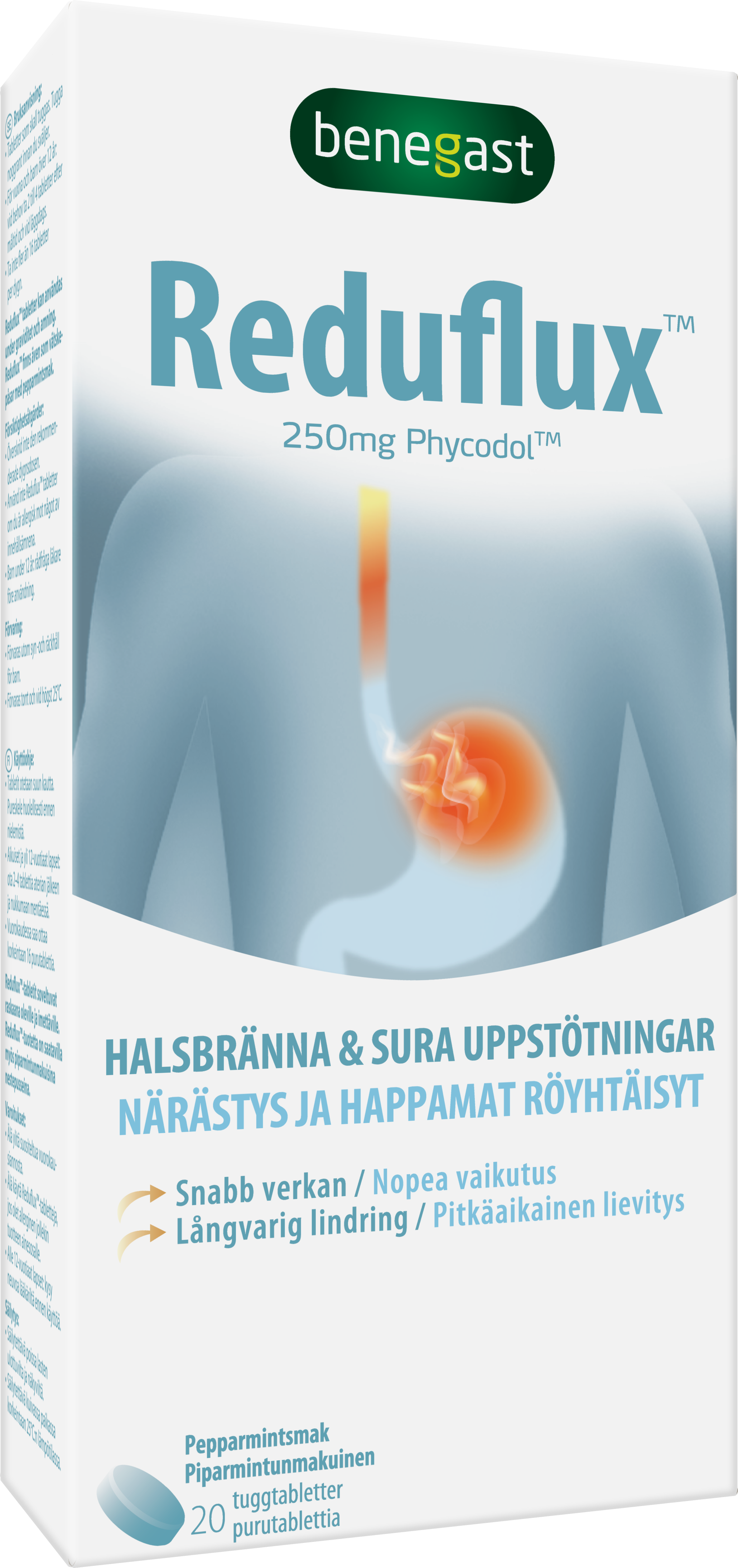 Benegast Reduflux Peppermint Mot Sura Uppstötningar 20 tuggtabletter
