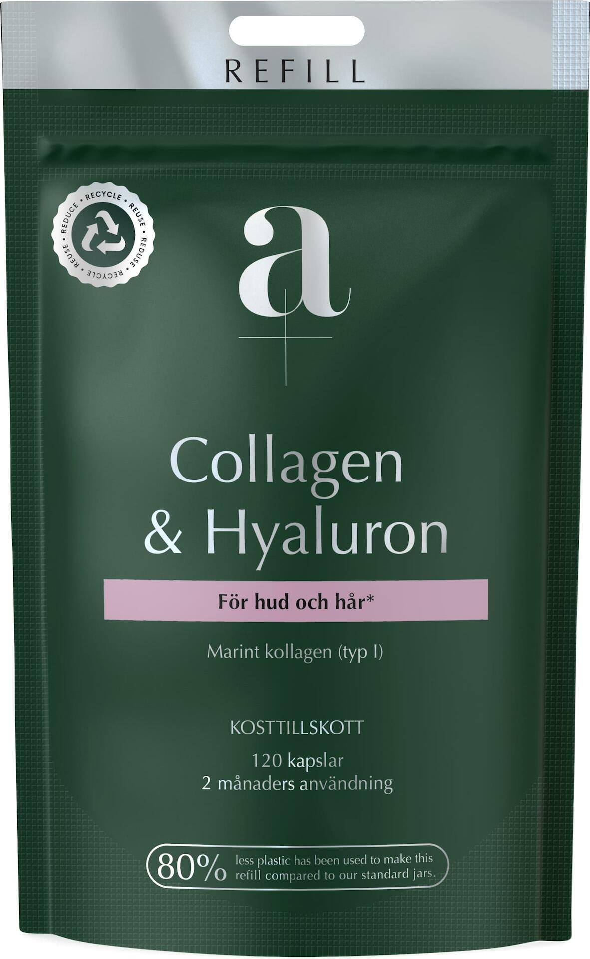 Köp A+ Collagen & Hyaluron Refill 120 kapslar | Apohem
