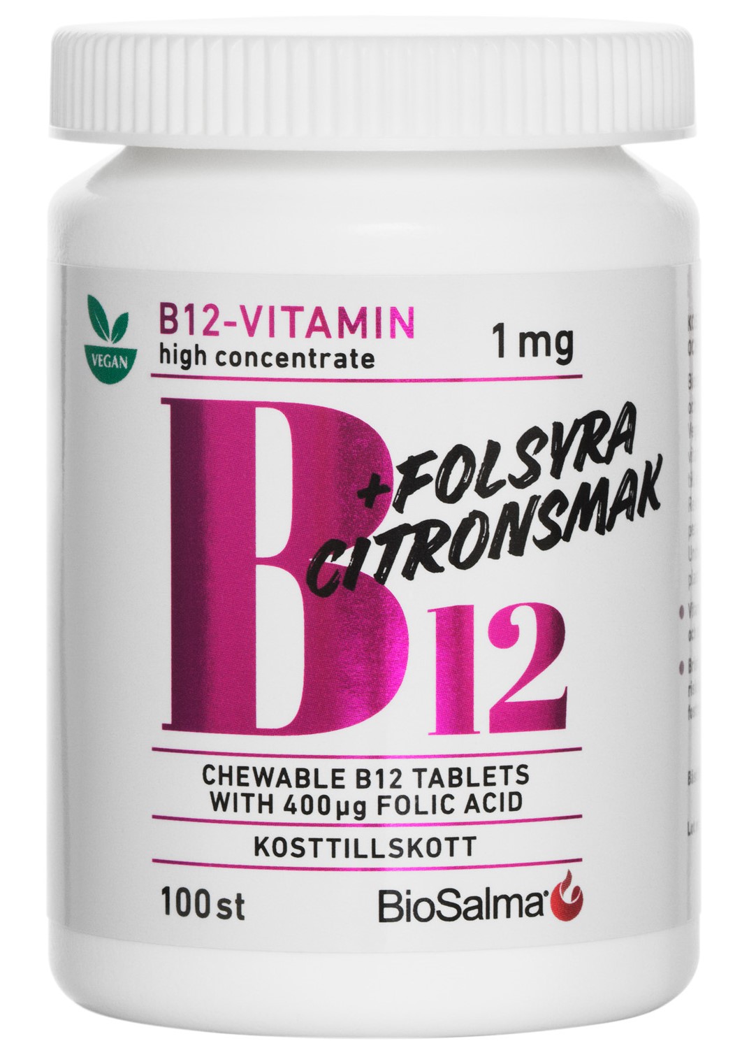 BioSalma B12-vitamin 1mg + Folsyra 100 tabletter