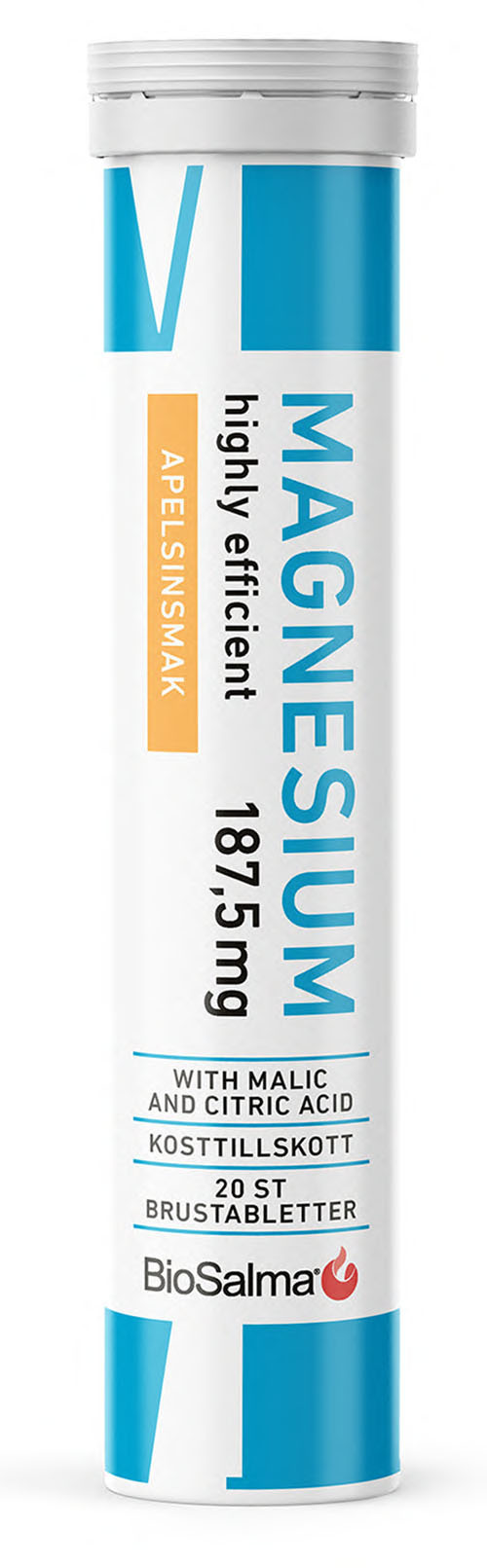 BioSalma Magnesium Highly Efficient 187,5mg Apelsinsmak 20 brustabletter