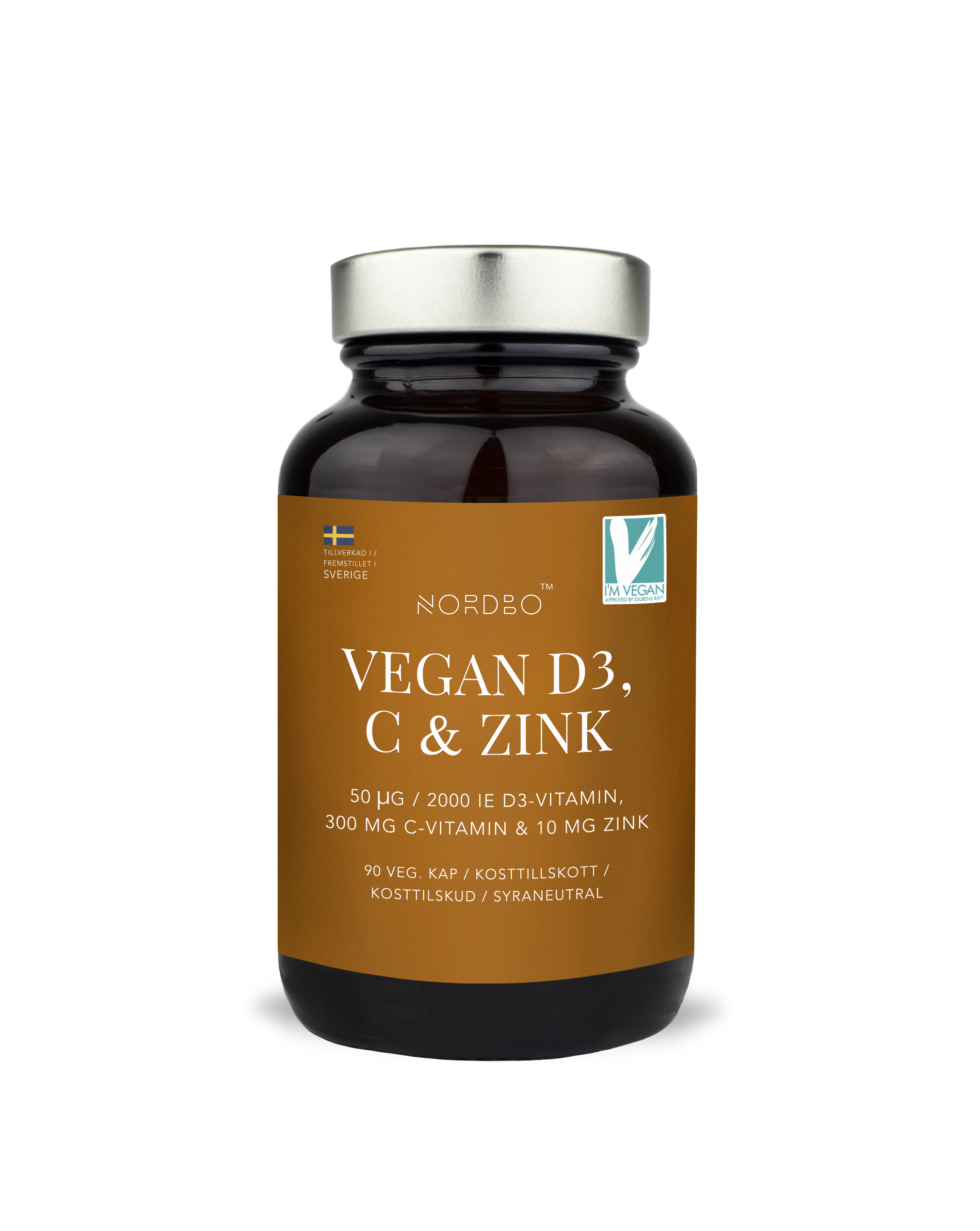 Nordbo Vegan D3, C & Zink 90 kapslar