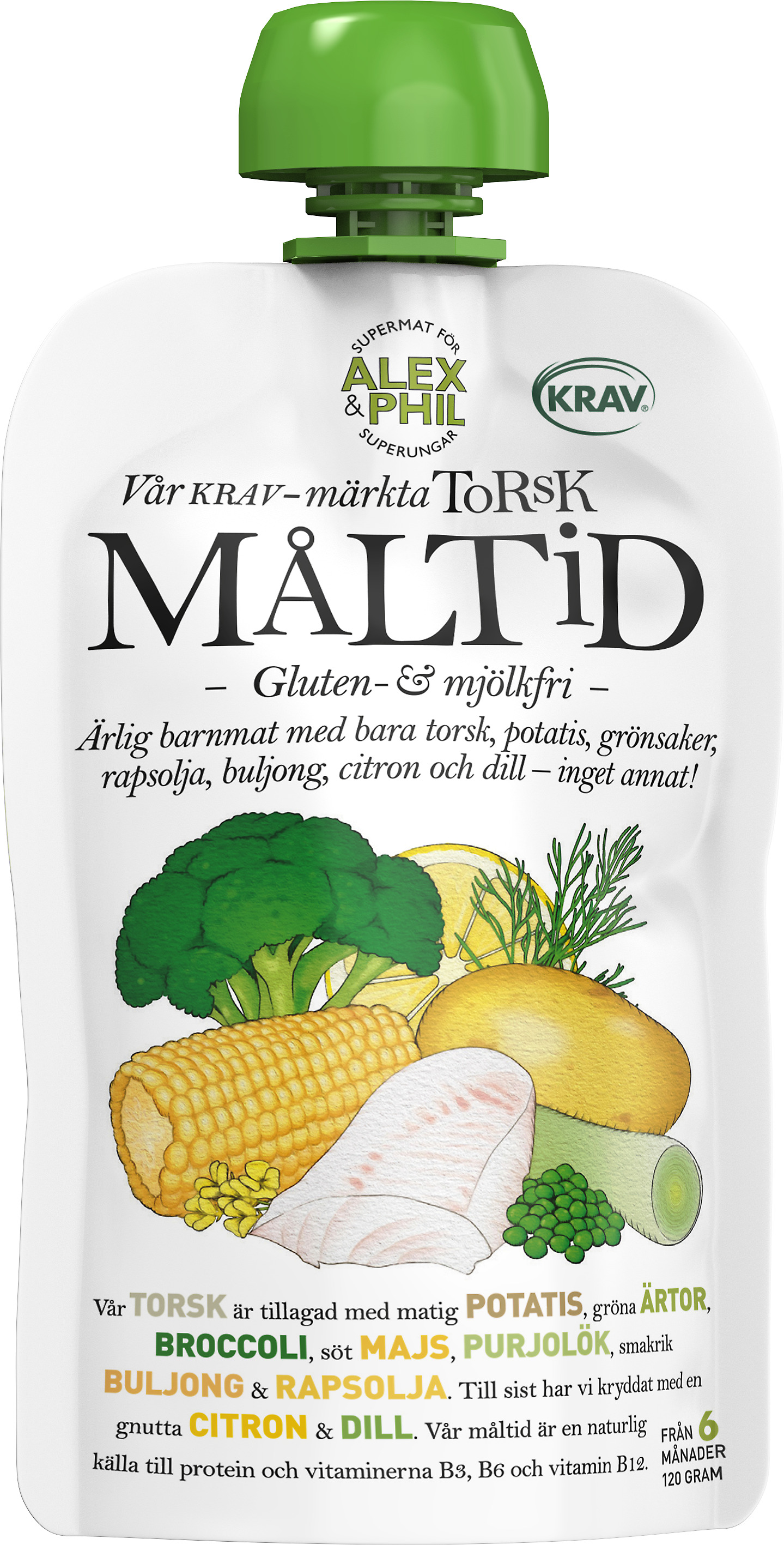 Alex & Phil Måltid Torsk Skördegrönsaker Dill 120 g