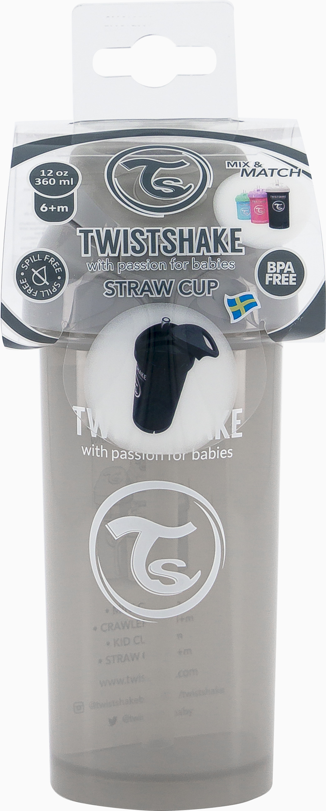 Twistshake Straw Cup (+6 mån) Grå 360 ml