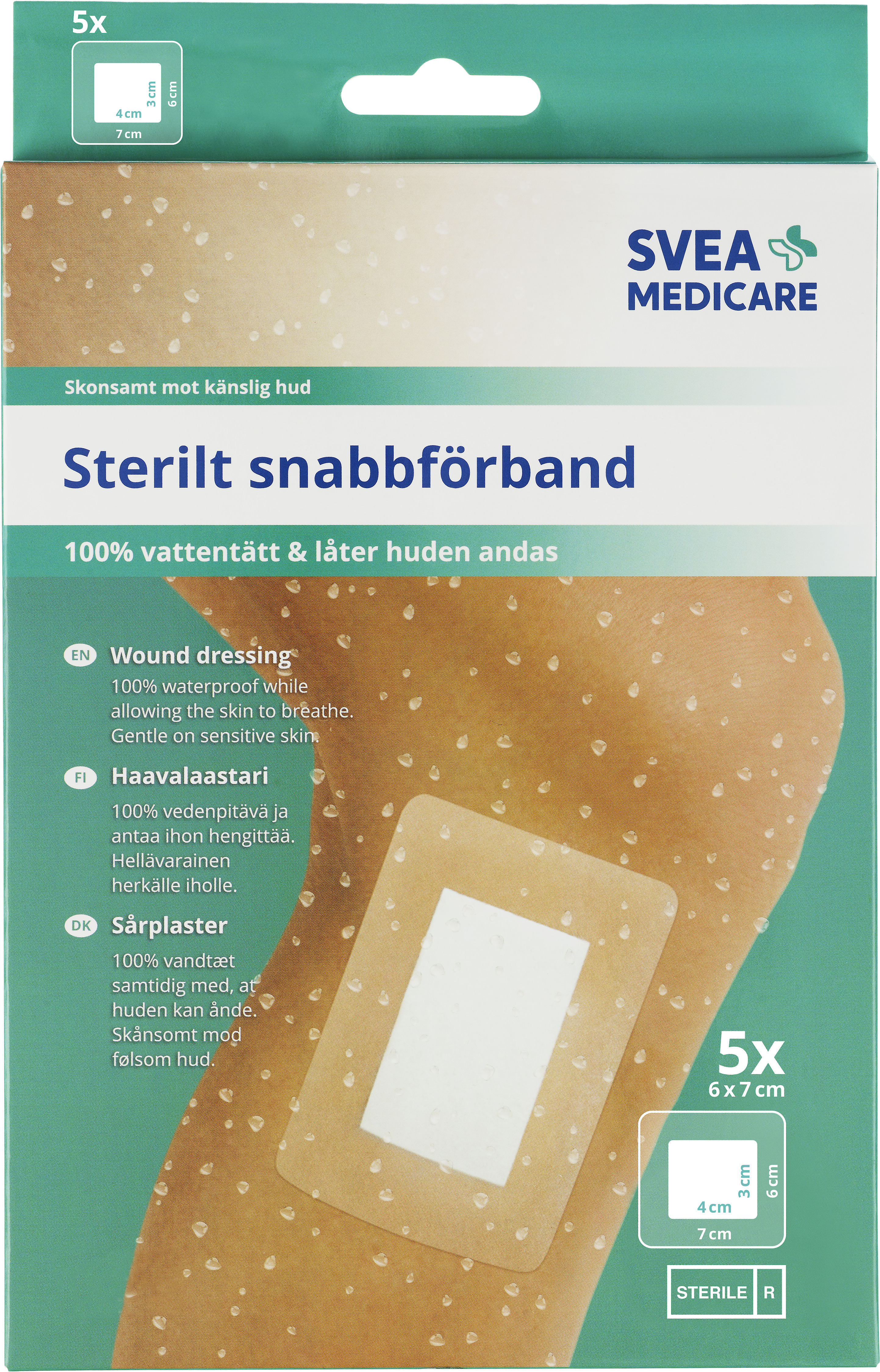 Svea Medicare 100% Vattentätt Sterilt Snabbförband 6 x 7 cm 5 st